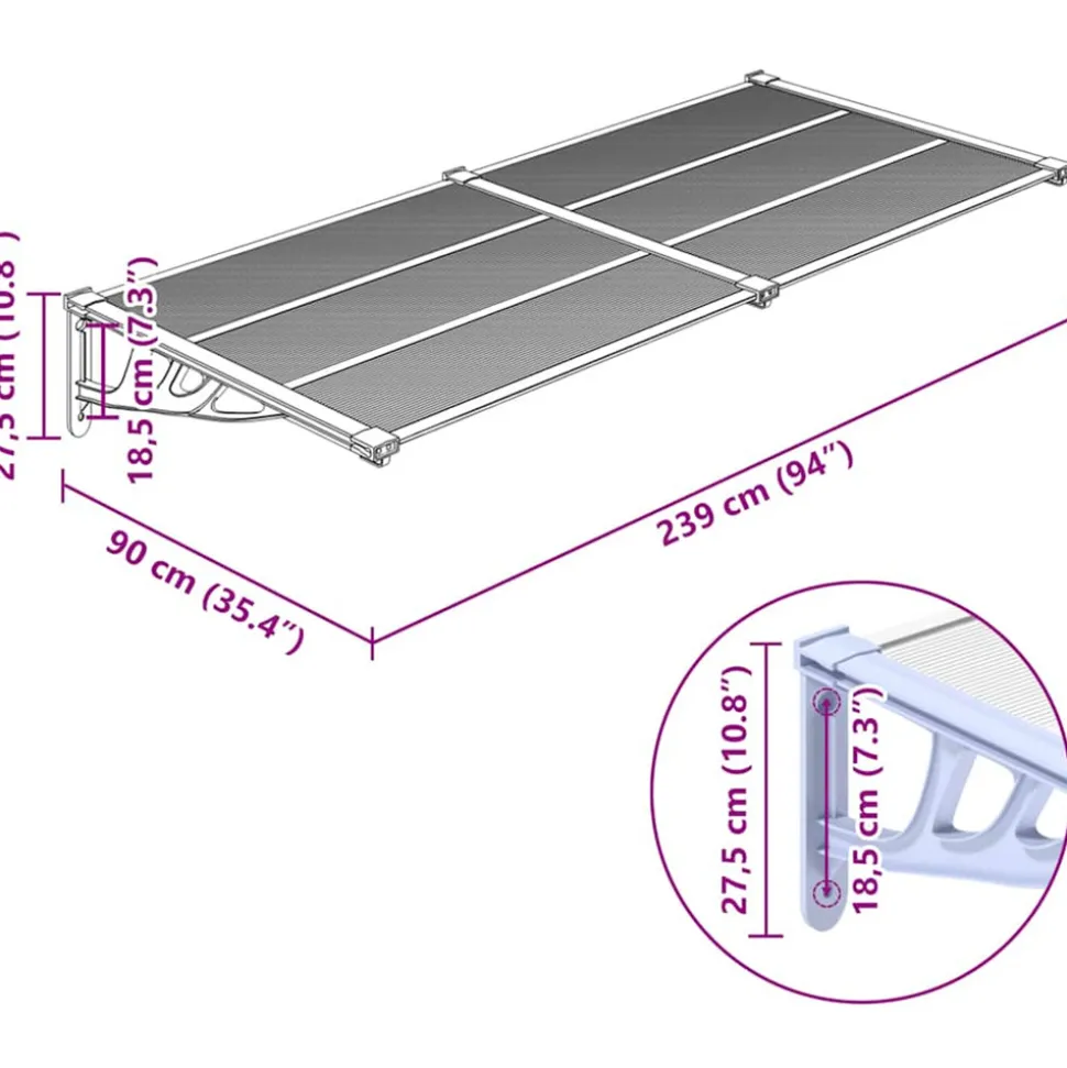 VIDAXL - Auvent de porte gris et transparent 239x90 cm polycarbonate