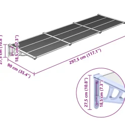 VIDAXL - Auvent de porte gris et transparent 297,5x90 cm polycarbonate
