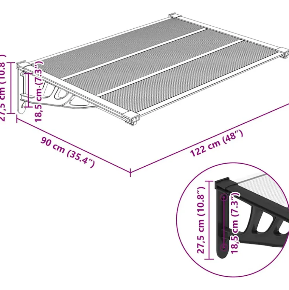VIDAXL - Auvent de porte noir et transparent 122x90 cm polycarbonate