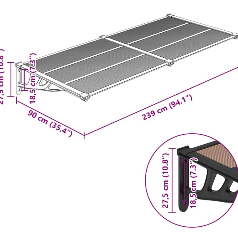 VIDAXL - Auvent de porte noir 239x90 cm polycarbonate