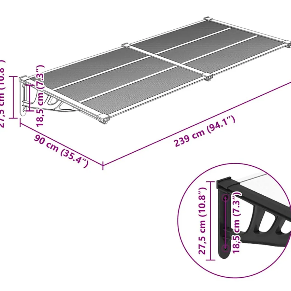 VIDAXL - Auvent de porte noir et transparent 239x90 cm polycarbonate