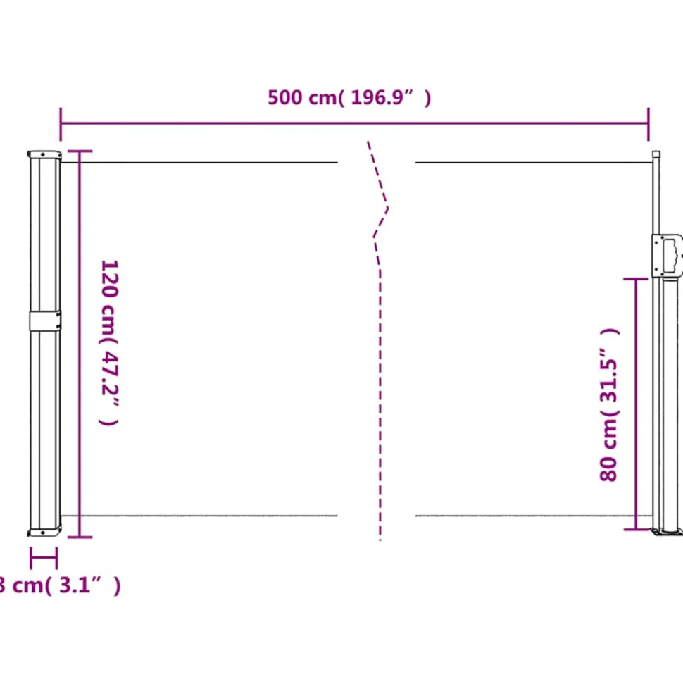 VIDAXL - Auvent latéral rétractable marron 120x500 cm