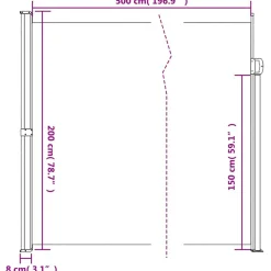 VIDAXL - Auvent latéral rétractable marron 200x500 cm