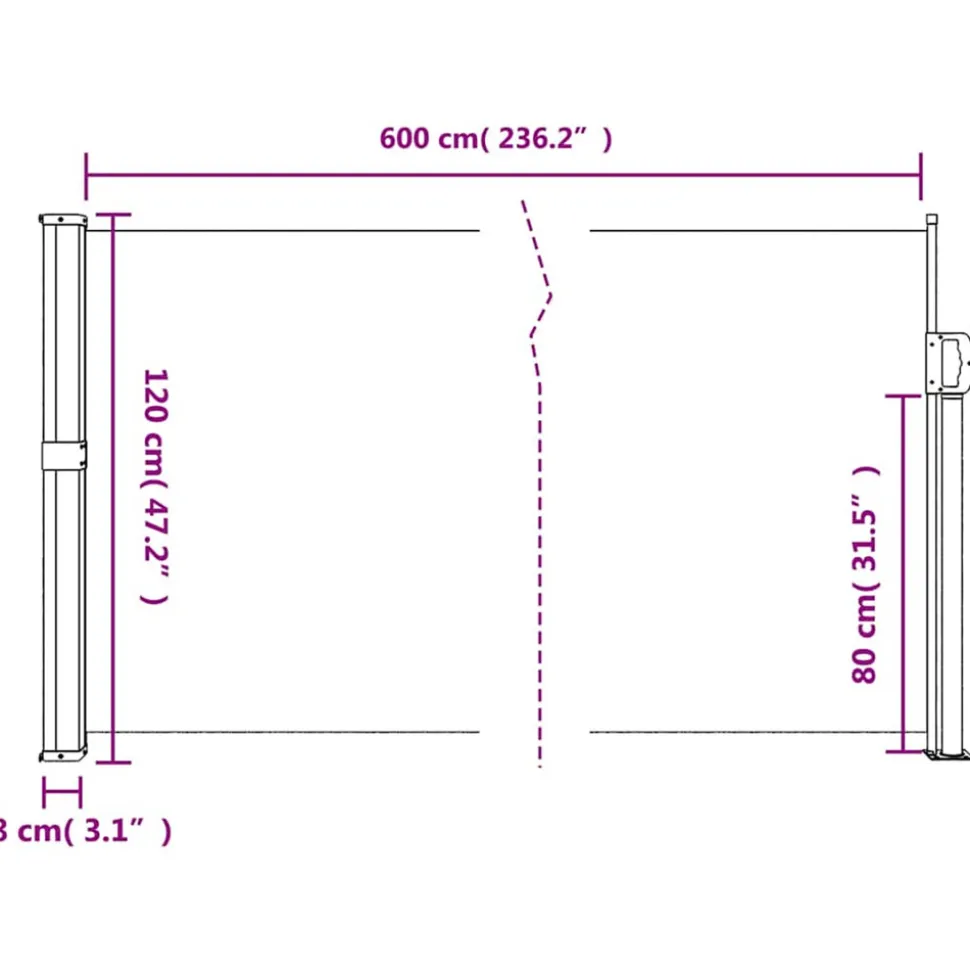 VIDAXL - Auvent latéral rétractable marron 120x600 cm