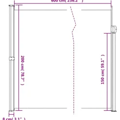 VIDAXL - Auvent latéral rétractable marron 200x600 cm