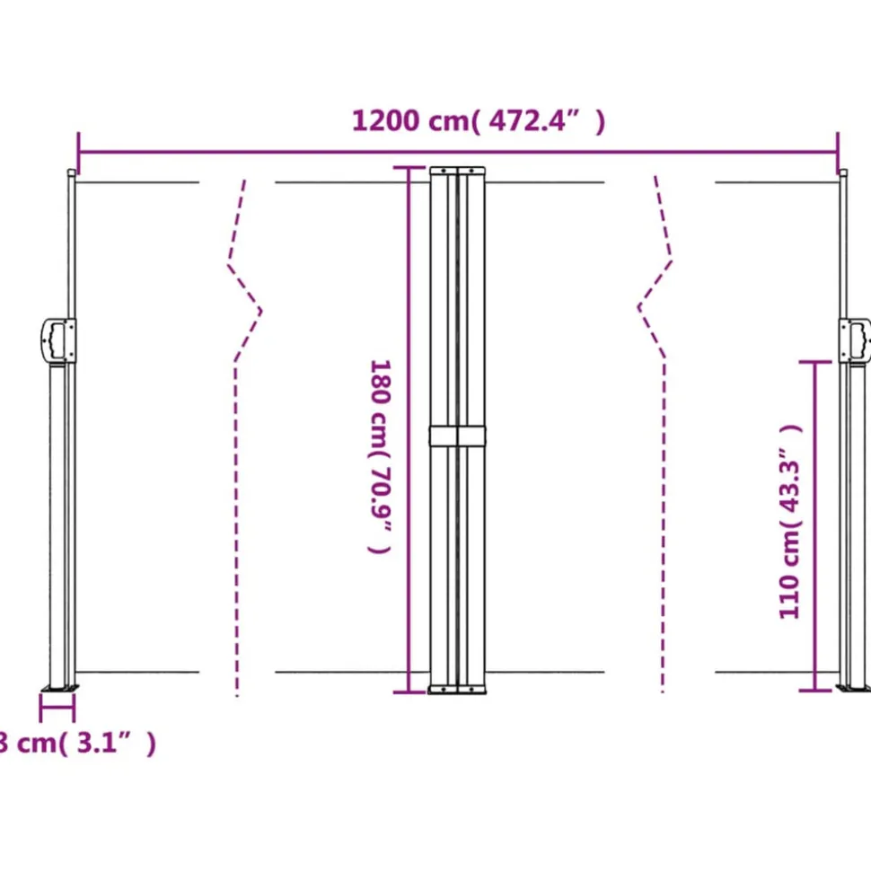 VIDAXL - Auvent latéral rétractable marron 180x1200 cm