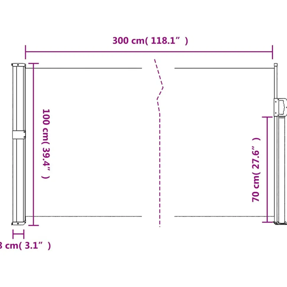 VIDAXL - Auvent latéral rétractable marron 100x300 cm