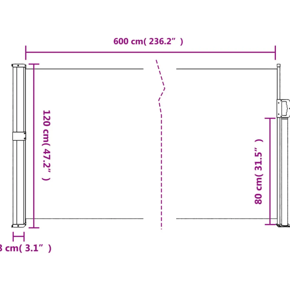 VIDAXL - Auvent latéral rétractable rouge 120x600 cm