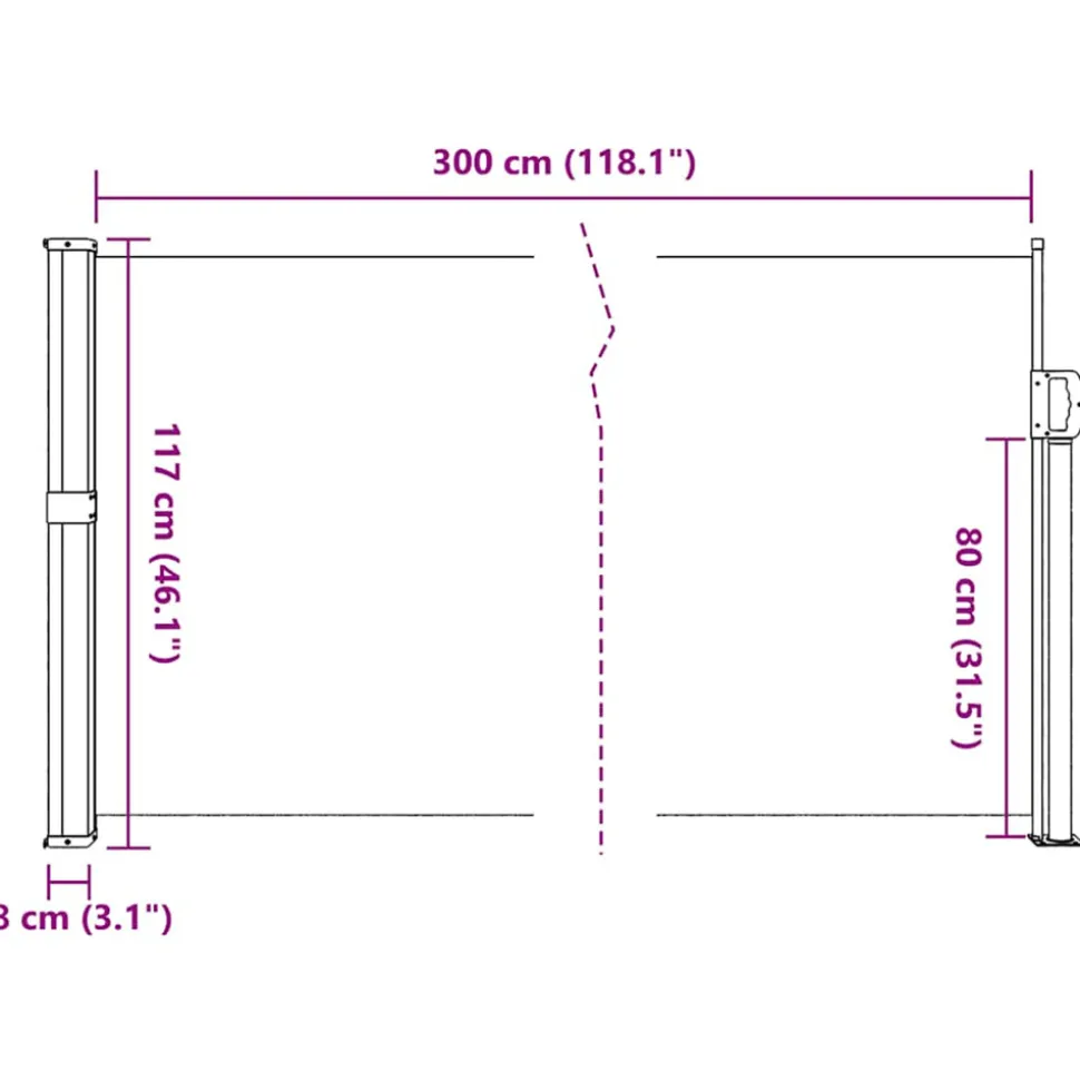 VIDAXL - Auvent latéral rétractable noir 117x300 cm