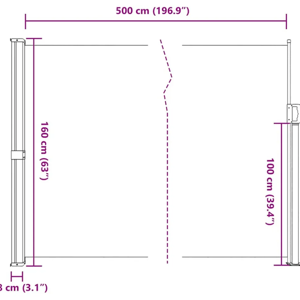 VIDAXL - Auvent latéral rétractable marron 160x500 cm