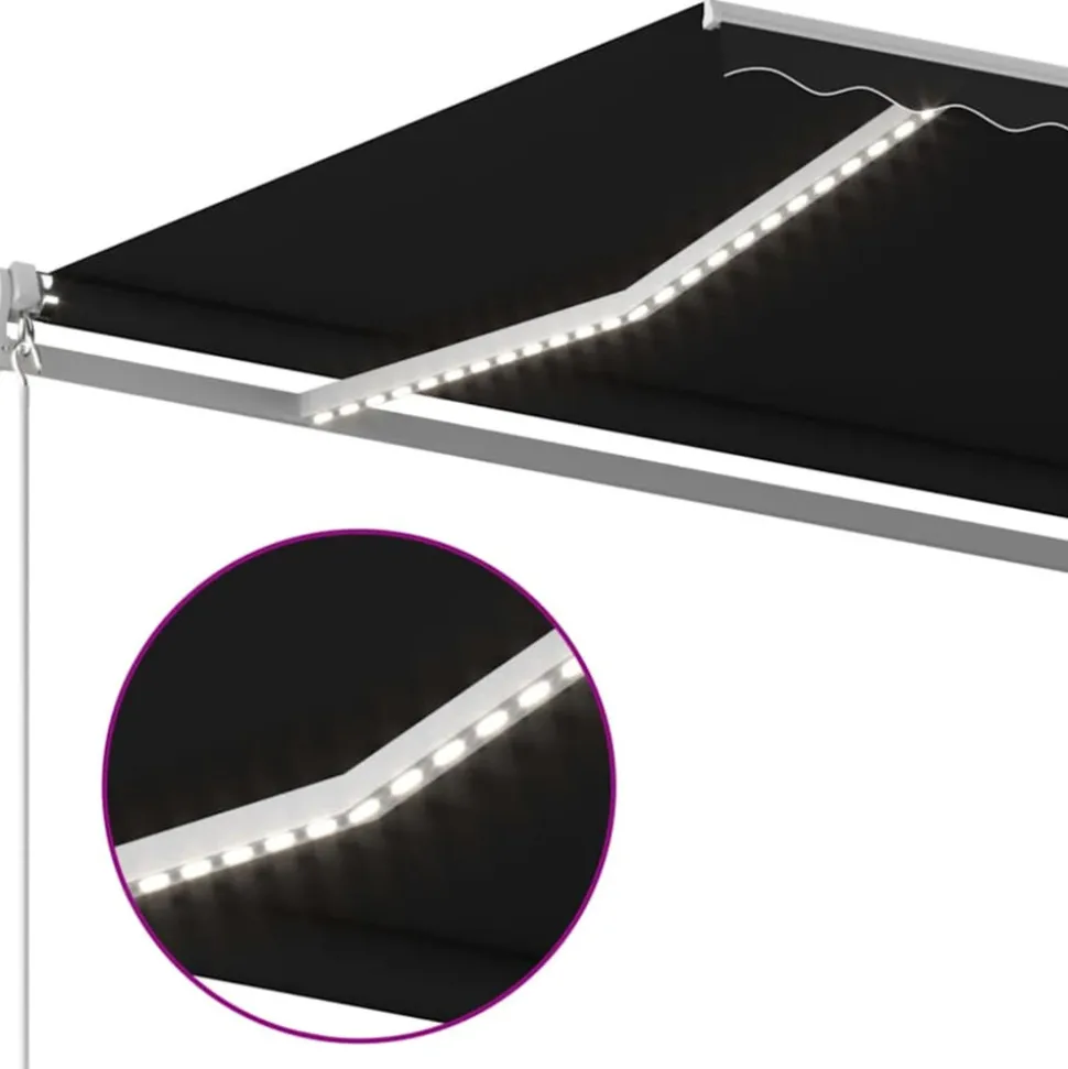 VIDAXL - Auvent manuel rétractable avec led 600x300 cm anthracite