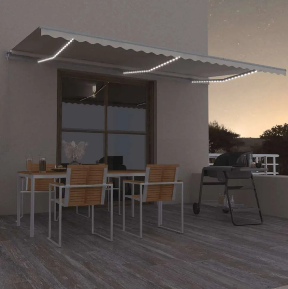 VIDAXL - Auvent manuel rétractable avec led 600x300 cm crème