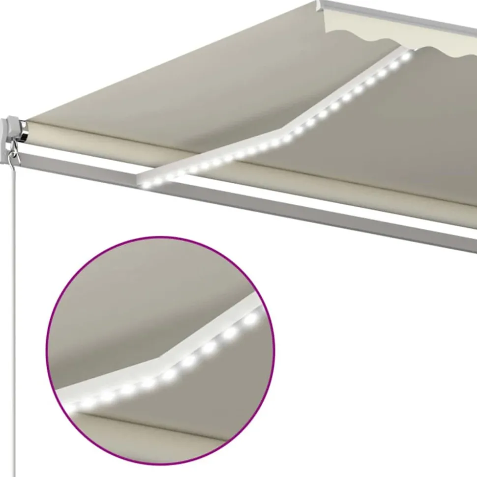 VIDAXL - Auvent manuel rétractable avec led 600x300 cm crème