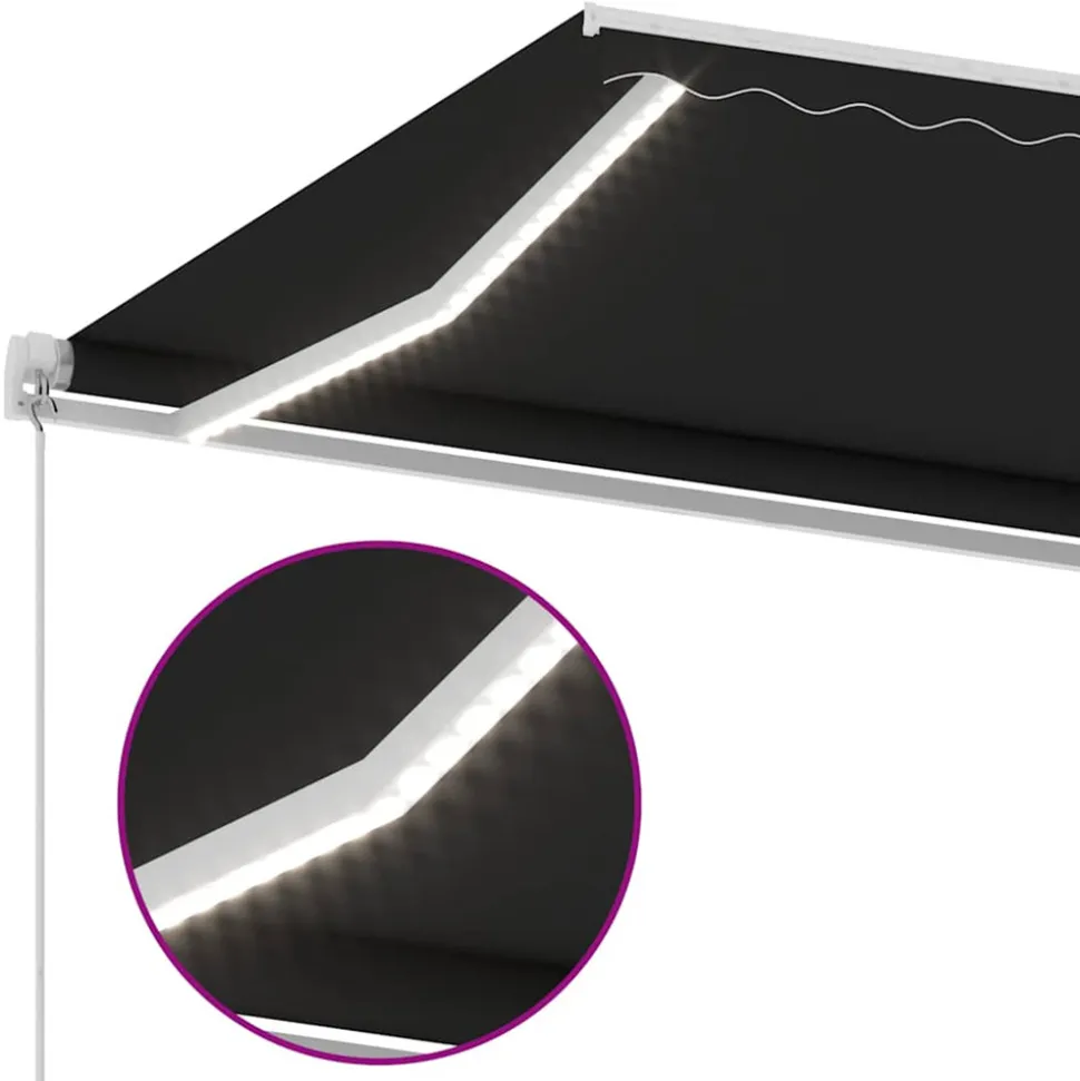 VIDAXL - Auvent manuel rétractable avec led 600x300 cm anthracite