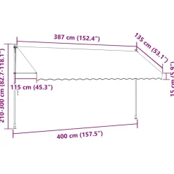 VIDAXL - Auvent rétractable crème 400x150 m tissu et acier