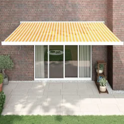 VIDAXL - Auvent rétractable jaune et blanc 4x3 m tissu et aluminium