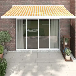 VIDAXL - Auvent rétractable jaune et blanc 3x2,5 m tissu et aluminium