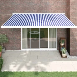 VIDAXL - Auvent rétractable bleu et blanc 4x3 m tissu et aluminium