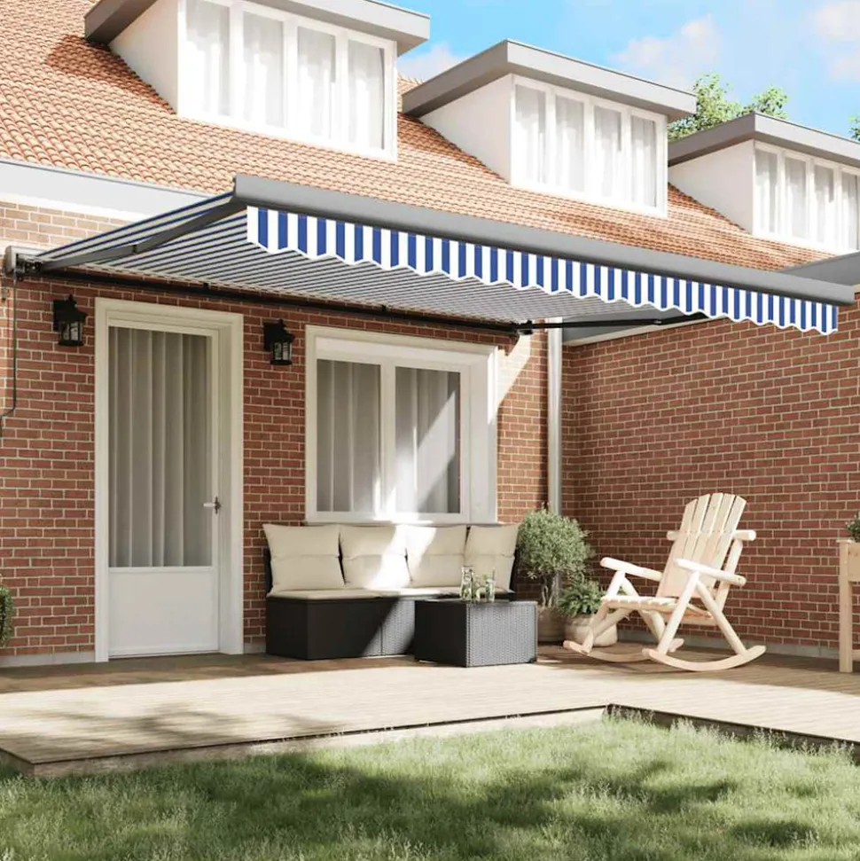 VIDAXL - Auvent rétractable bleu et blanc 4x3 m tissu et aluminium