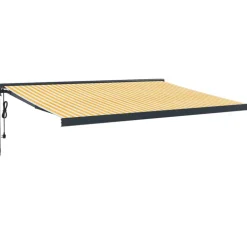 VIDAXL - Auvent rétractable jaune et blanc 4x3 m tissu et aluminium