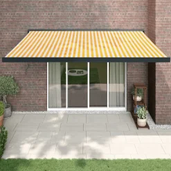 VIDAXL - Auvent rétractable jaune et blanc 4x3 m tissu et aluminium