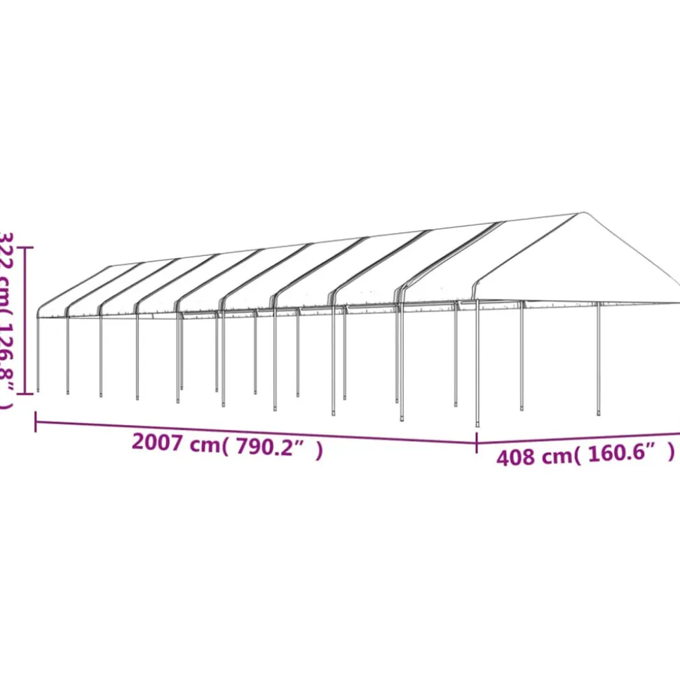 VIDAXL - Belvédère avec toit blanc 20,07x4,08x3,22 m polyéthylène