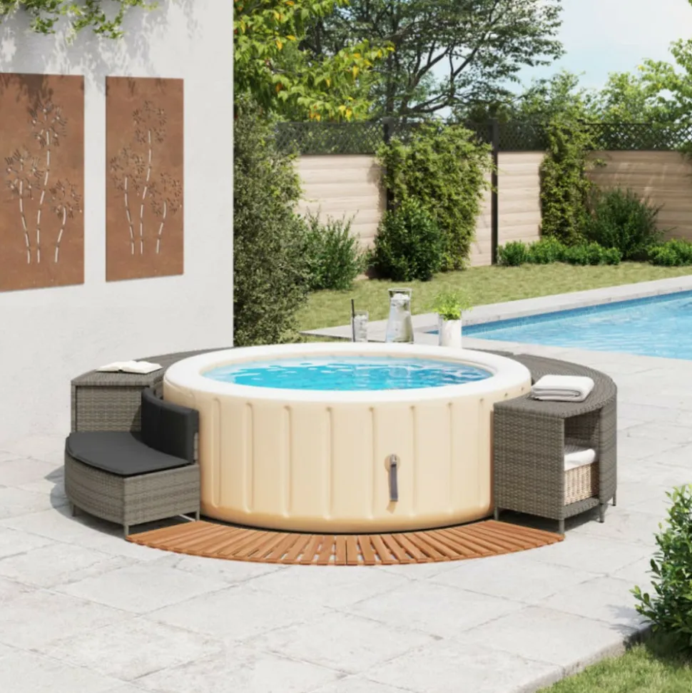 VIDAXL - Cadre de bain à remous gris résine tressée bois massif d acacia