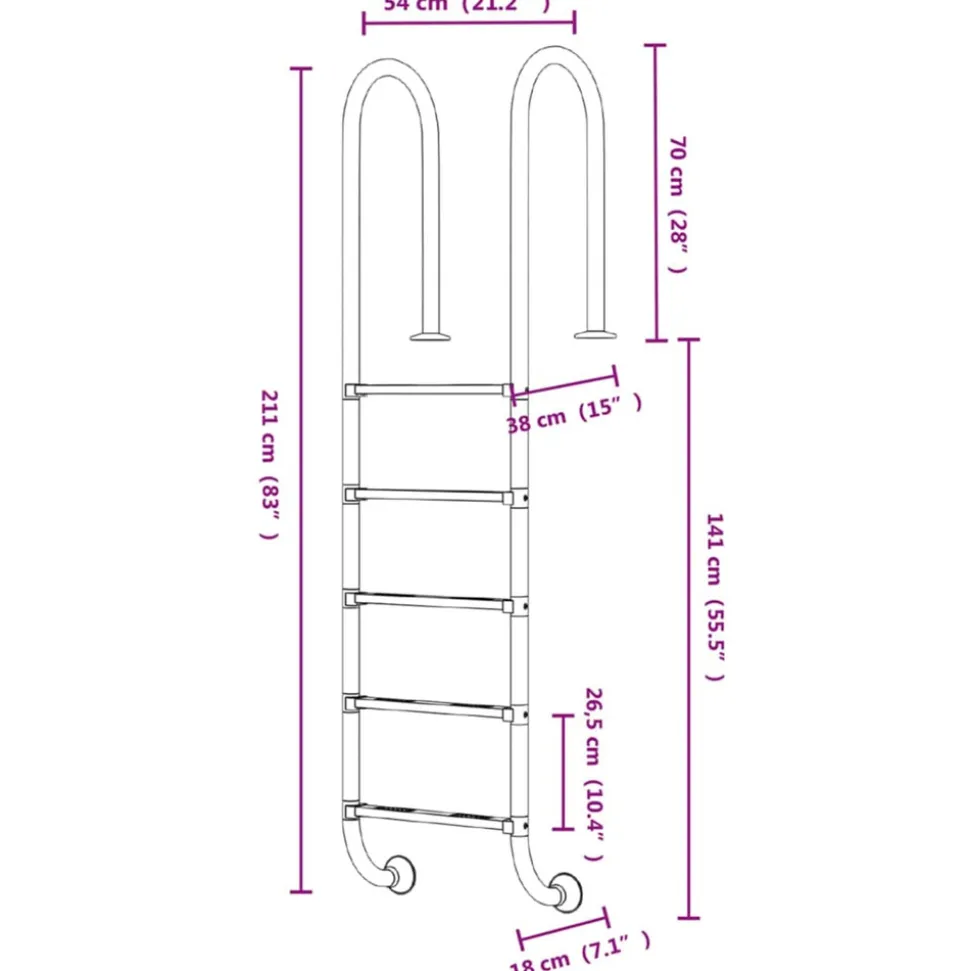 VIDAXL - Échelle de piscine 54x38x211 cm acier inoxydable 304