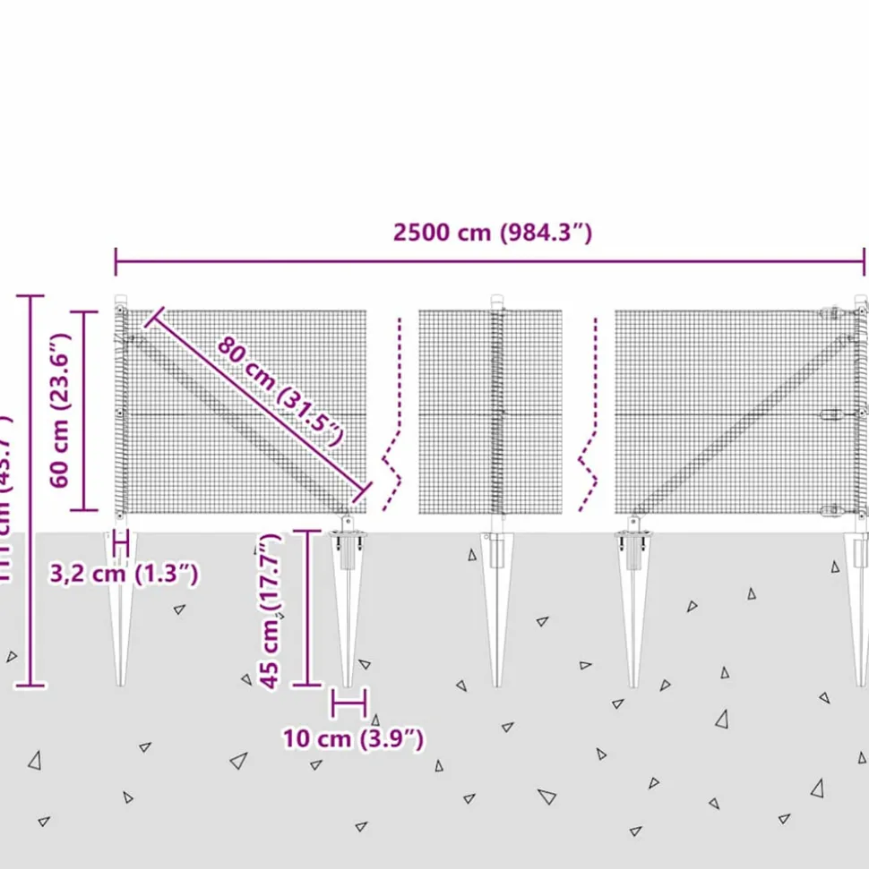 VIDAXL - Clôture avec poteaux argent 0.6 x 25 m acier