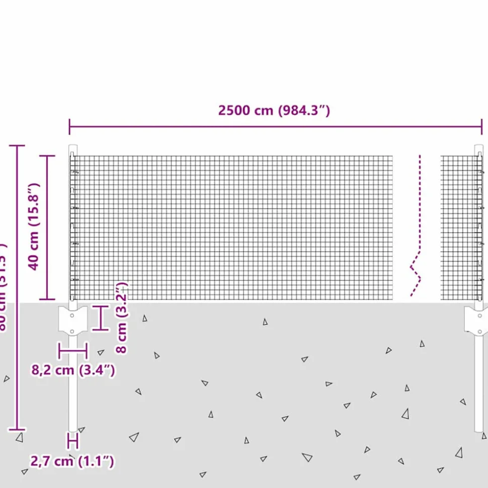 VIDAXL - Clôture avec poteaux argent 0.4 x 25 m acier