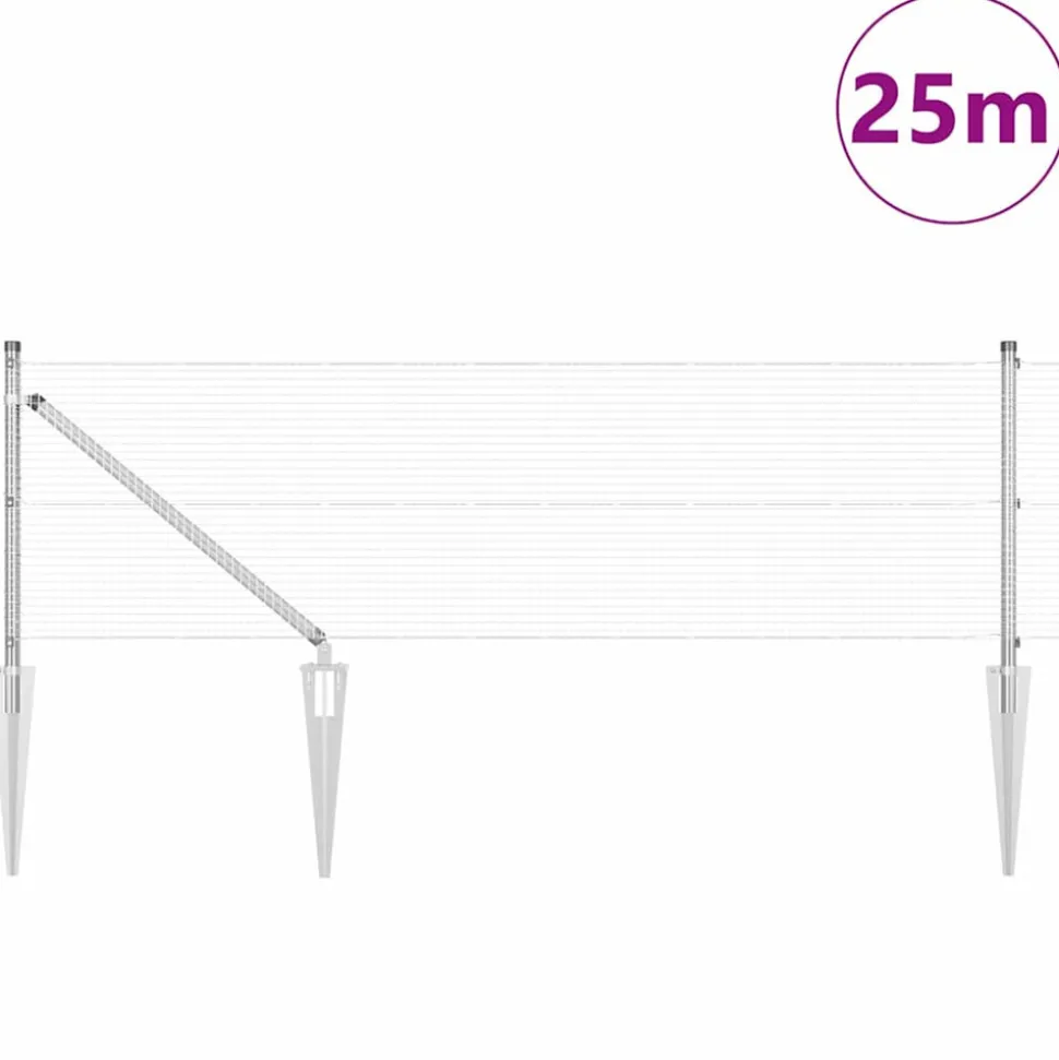 VIDAXL - Clôture avec poteaux argent 0.8 x 25 m acier