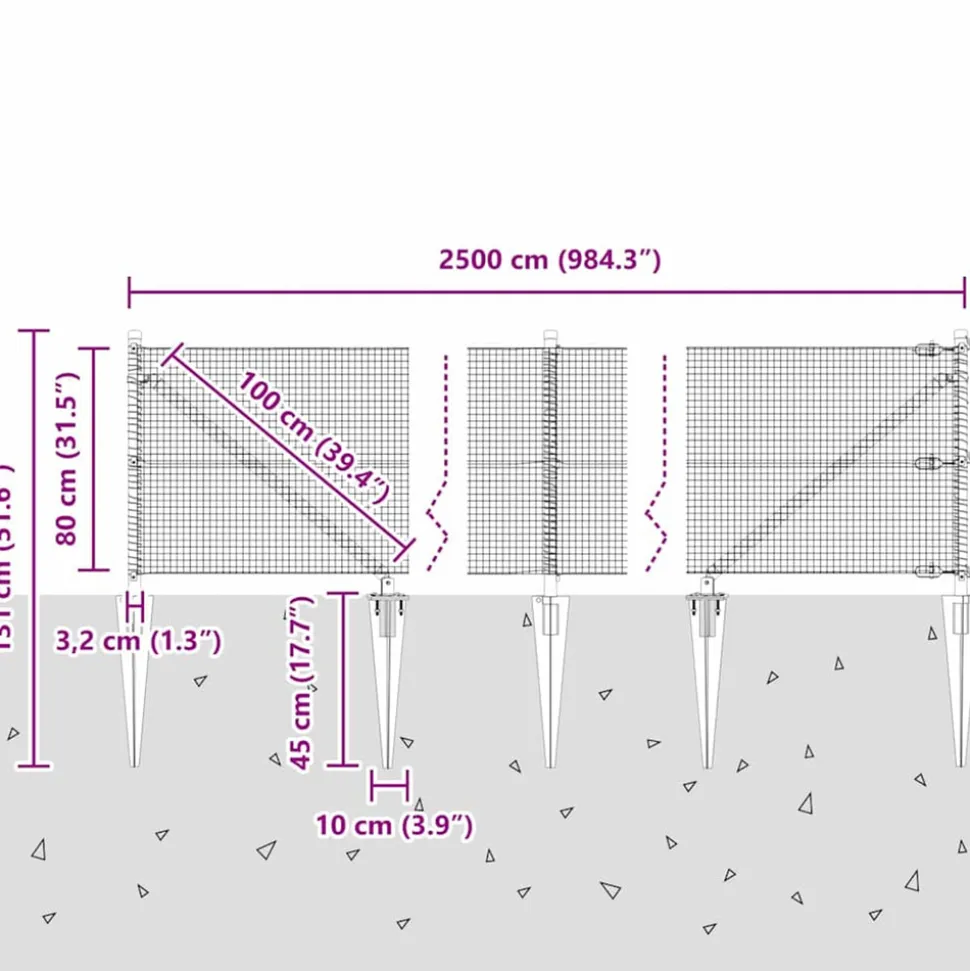VIDAXL - Clôture avec poteaux argent 0.8 x 25 m acier