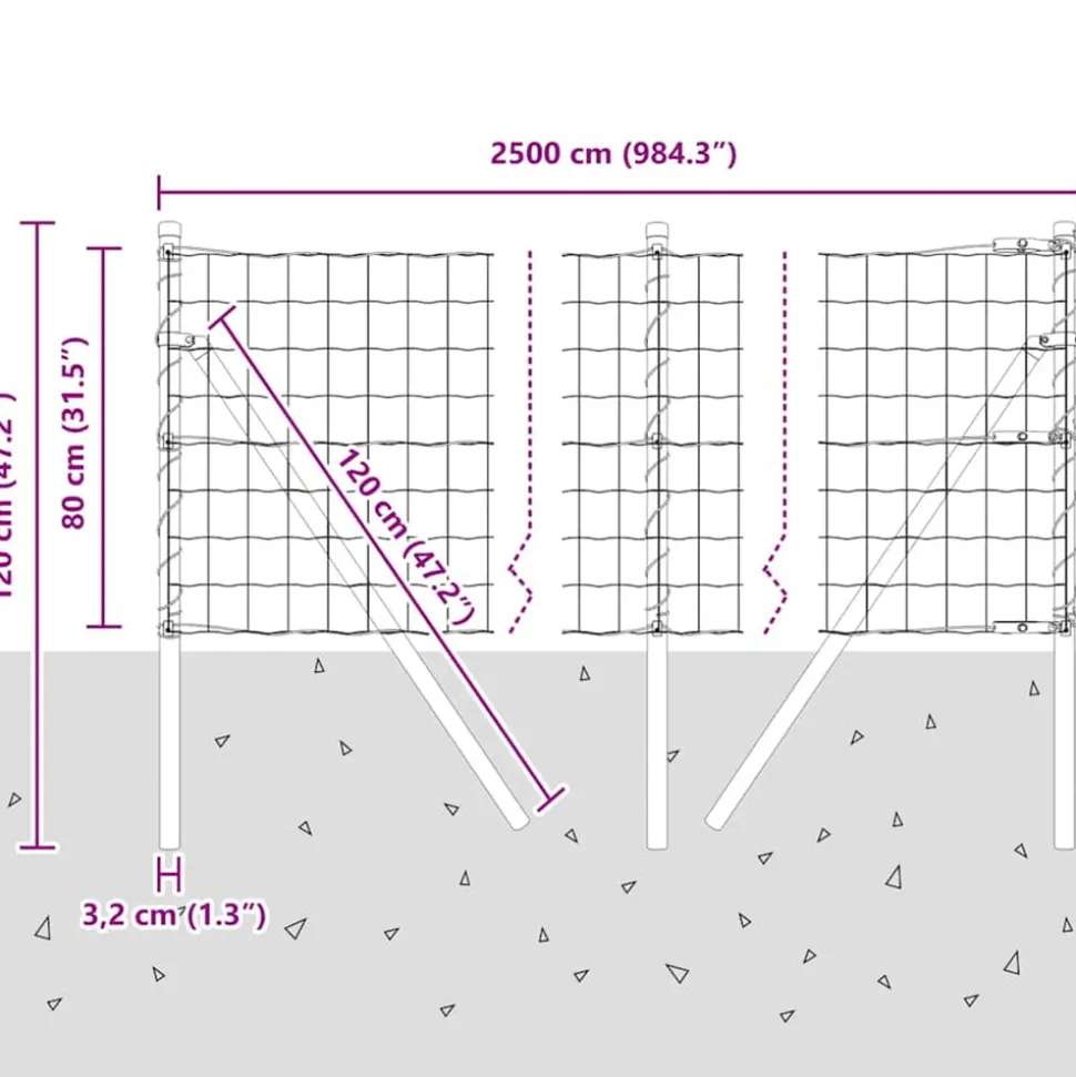 VIDAXL - Clôture avec poteaux gris 0.8 x 25 m acier