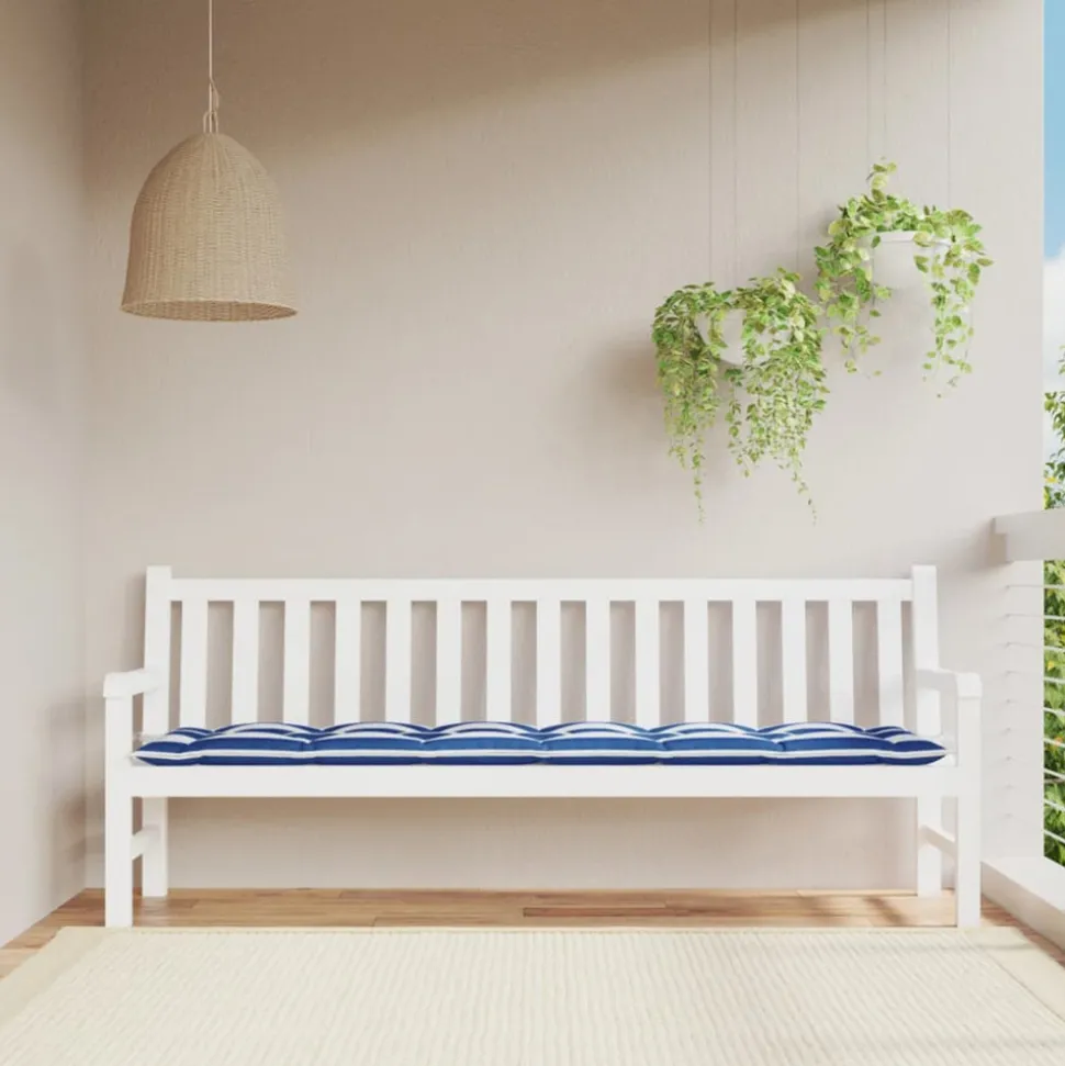 VIDAXL - Coussin de banc de jardin rayures bleues et blanches 200x50x7cm