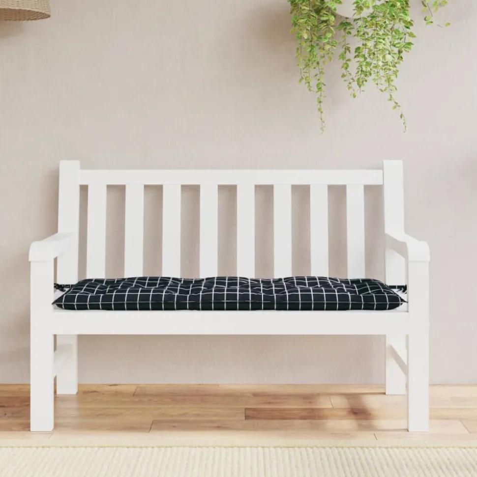 VIDAXL - Coussin de banc de jardin carreaux noir 120x50x7 cm tissu