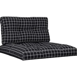 VIDAXL - Coussins de palette lot de 2 motif à carreaux noir tissu