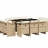 VIDAXL - Ensemble à manger de jardin et coussins 11 pcs beige poly rotin
