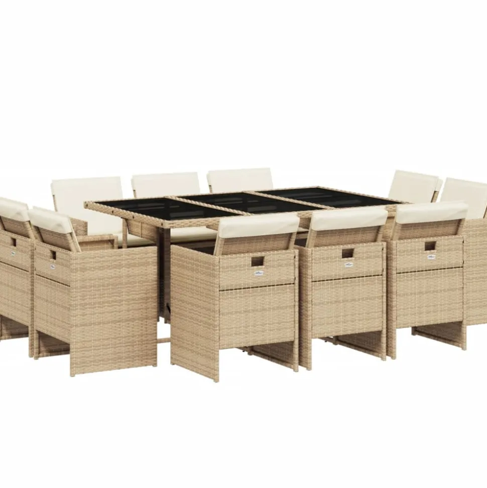 VIDAXL - Ensemble à manger de jardin et coussins 11 pcs beige poly rotin