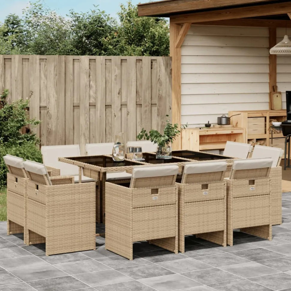 VIDAXL - Ensemble à manger de jardin et coussins 11 pcs beige poly rotin
