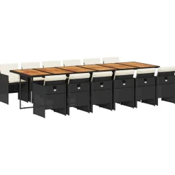 VIDAXL - Ensemble à manger de jardin 13 pcs coussins noir résine tressée