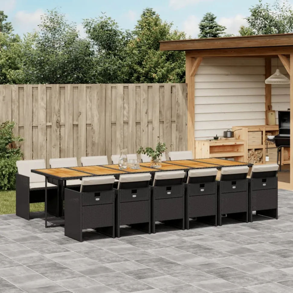 VIDAXL - Ensemble à manger de jardin 13 pcs coussins noir résine tressée