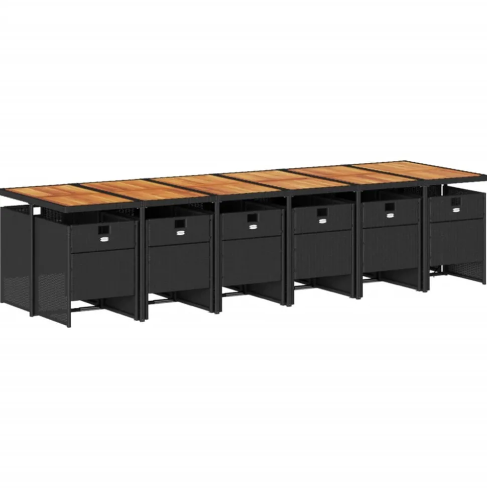 VIDAXL - Ensemble à manger de jardin 13 pcs coussins noir résine tressée