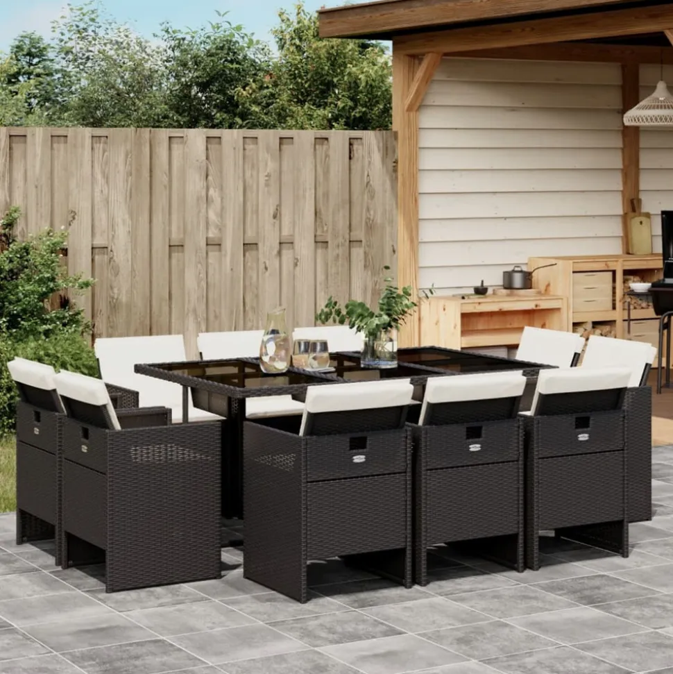 VIDAXL - Ensemble à manger de jardin 11 pcs coussins noir résine tressée