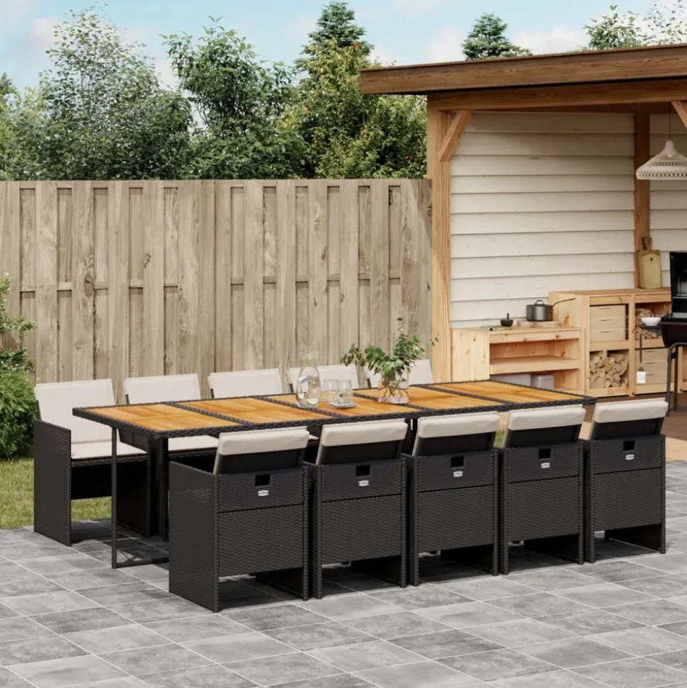 VIDAXL - Ensemble à manger de jardin 11 pcs coussins noir résine tressée