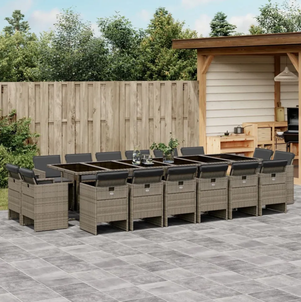 VIDAXL - Ensemble à manger de jardin 17 pcs et coussins résine tressée