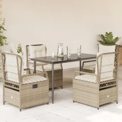 VIDAXL - Ensemble à manger de jardin avec coussins 5pcs beige poly rotin