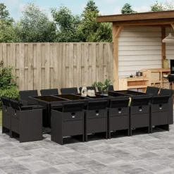 VIDAXL - Ensemble à manger de jardin 15 pcs coussins noir résine tressée