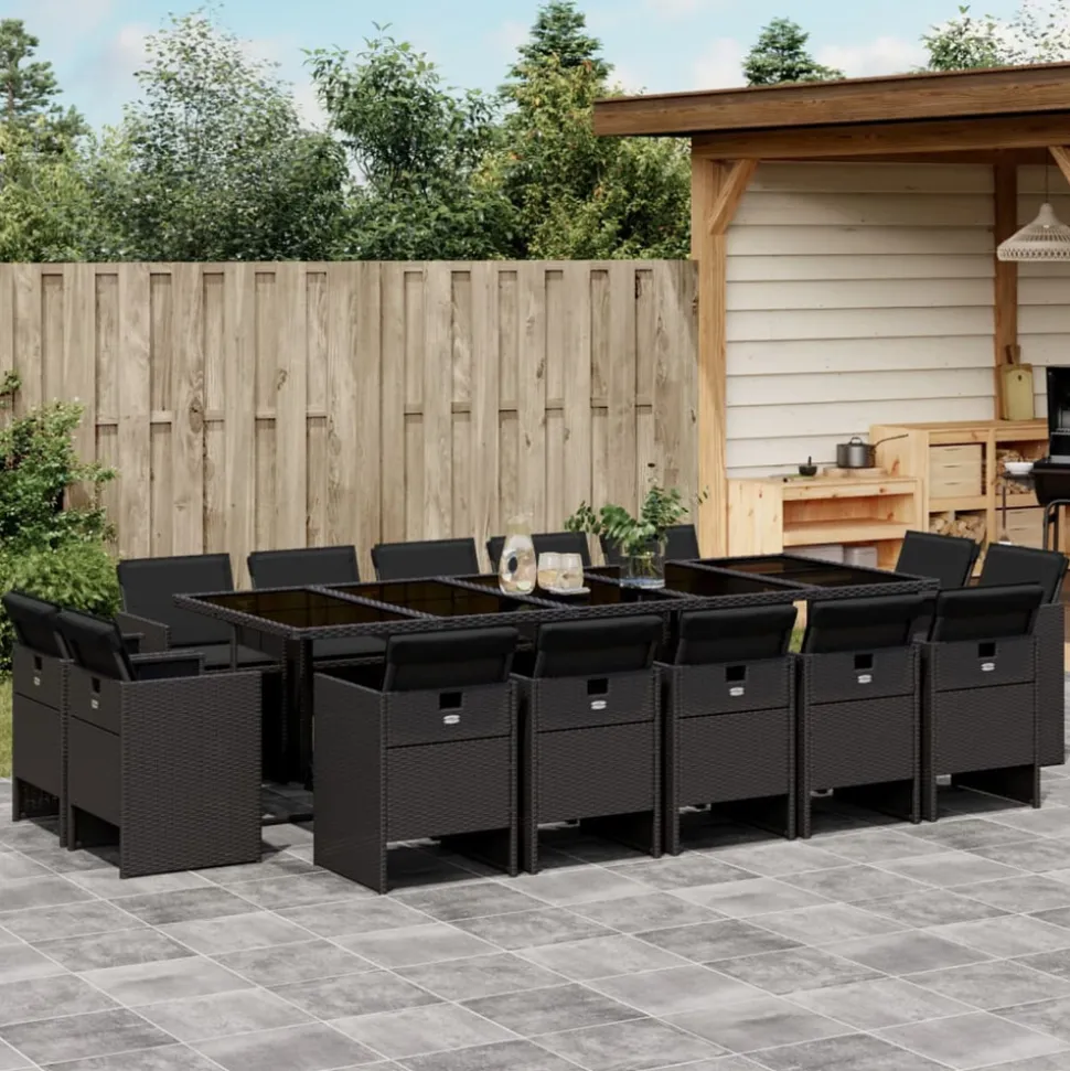 VIDAXL - Ensemble à manger de jardin 15 pcs coussins noir résine tressée