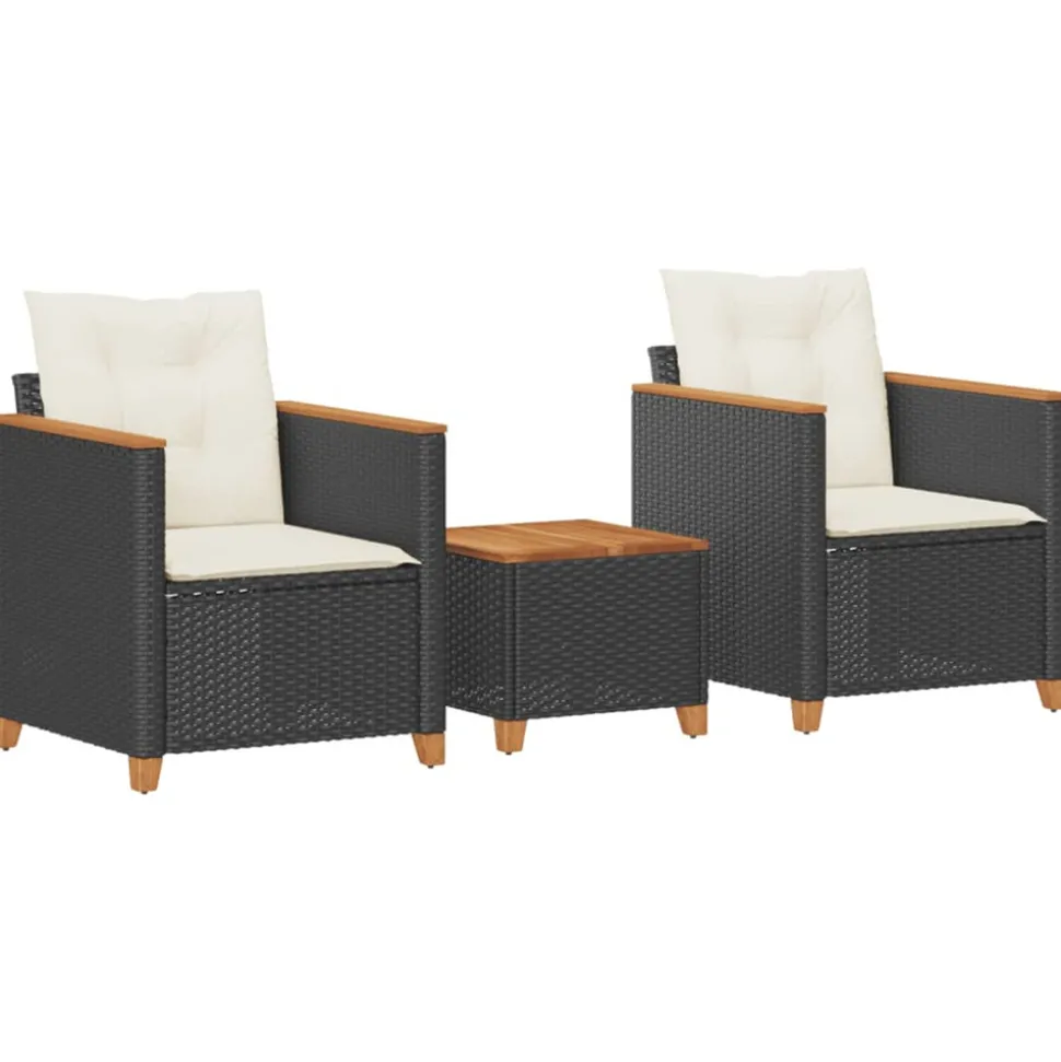 VIDAXL - Ensemble de bistro 3 pcs et coussins noir résine tressée acacia