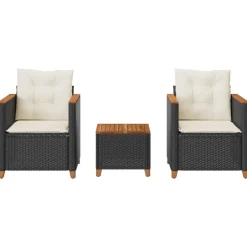 VIDAXL - Ensemble de bistro 3 pcs et coussins noir résine tressée acacia